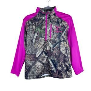 True Timber Pink Camo Mock Neck 1/4 Zip Fleece Lined Pullover Sweatshirt Size L